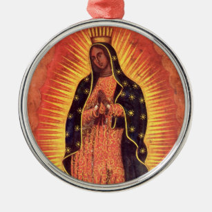 Vintage Religion Virgin Mary Our Lady of Guadalupe Metal Tree Decoration