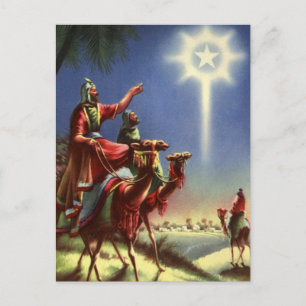 Vintage Religion, Wise Men with Star of Bethlehem Holiday Postcard