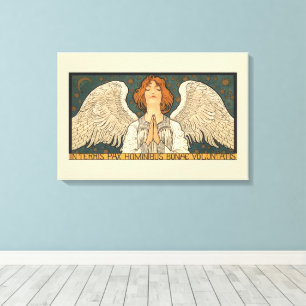 Vintage Religious Angel Praying with Gold Stars Canvas Print