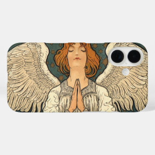 Vintage Religious Angel Praying with Gold Stars iPhone 16 Case
