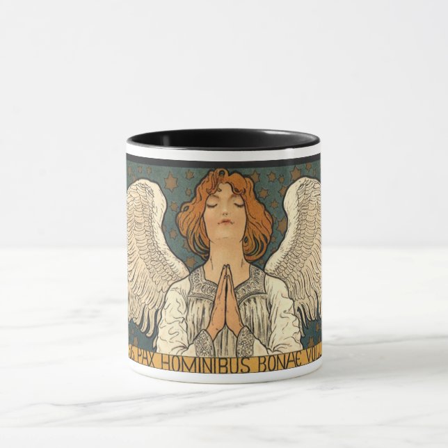 Vintage Religious Angel Praying with Gold Stars Mug (Center)