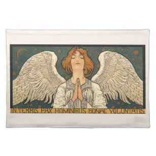 Vintage Religious Angel Praying with Gold Stars Placemat