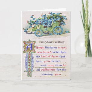 Vintage Religious Birthday Card with Flowers