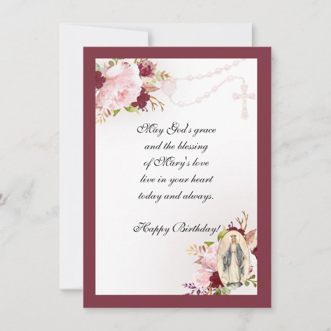 Vintage Religious Birthday Virgin Mary Holy Rosary Card (Front)