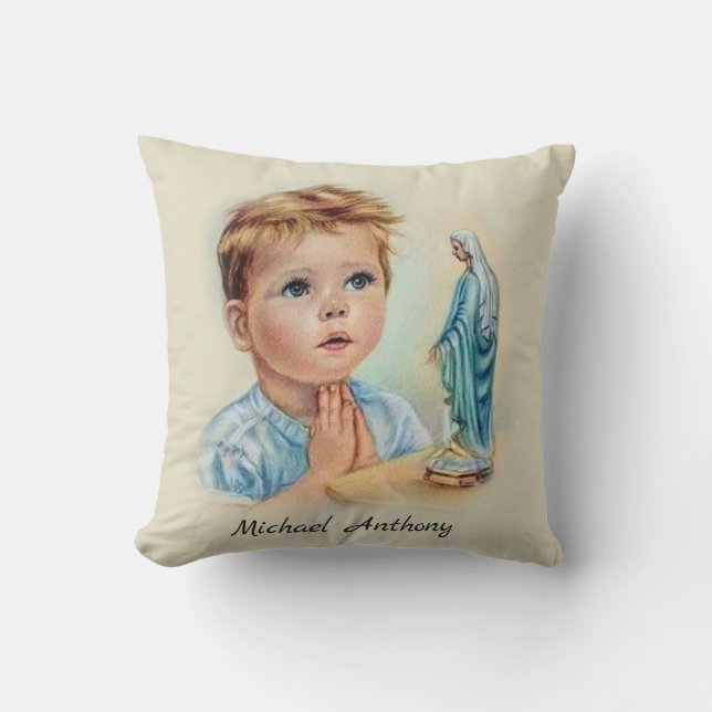 Vintage Religious Boy Blessed Virgin Mary Prayer Cushion (Front)