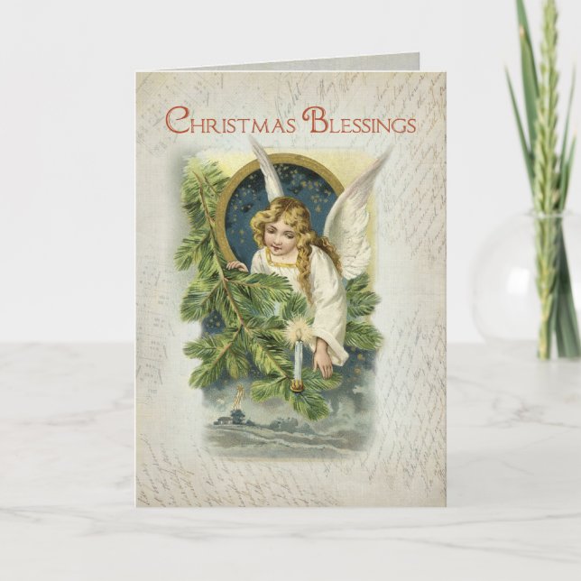 Vintage Religious Christmas Angel Holiday Card (Front)