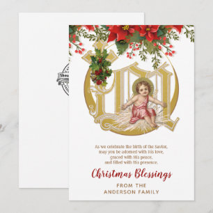 Vintage Religious Christmas Baby Jesus Floral  Holiday Card