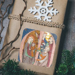 Vintage Religious Christmas Epiphany Nativity  Square Sticker<br><div class="desc">Classic Traditional Religious Nativity Scene Image from a Christmas Epiphany Mediaeval Illuminated Manuscript of the 13th century. It represents the visit of the Three Magi Kings to the Infant Jesus and His Holy Mother, the Blessed Virgin Mary at the manger in Betlehem. Great Catholic, religious, spiritual and artistic artwork of...</div>