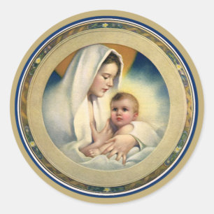Vintage Religious Christmas, Madonna and Child Classic Round Sticker