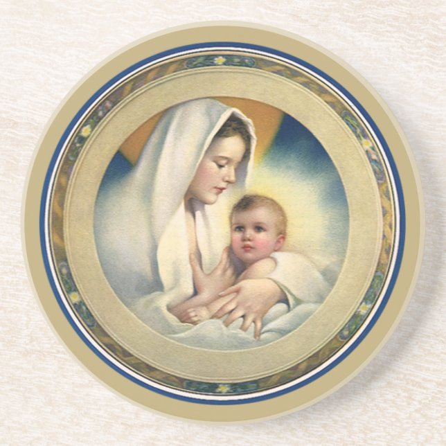 Vintage Religious Christmas, Madonna and Child Coaster (Front)