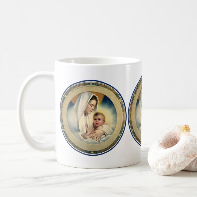 Vintage Religious Christmas, Madonna and Child Coffee Mug (With Donut)