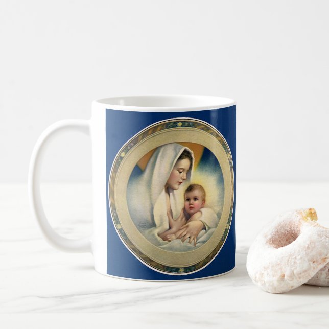 Vintage Religious Christmas, Madonna and Child Coffee Mug (With Donut)