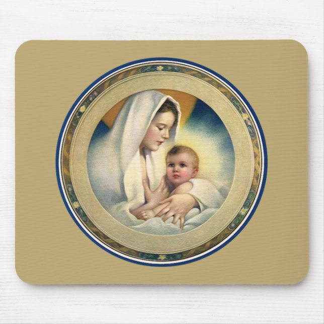 Vintage Religious Christmas, Madonna and Child Mouse Mat (Front)