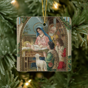Vintage Religious Christmas Ornament with wishes