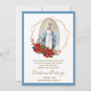 Vintage Religious Christmas Virgin Mary Floral Holiday Card