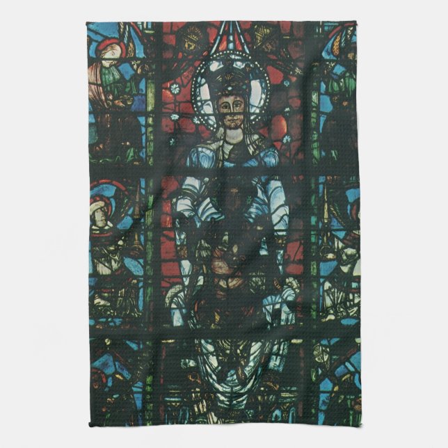 Vintage Religious Church Stained Glass Window Tea Towel (Vertical)