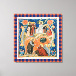 Vintage Religious Easter Art in buffalo checks Canvas Print