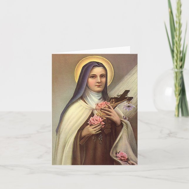 Vintage Religious Easter, Nun with Cross Holiday Card (Front)