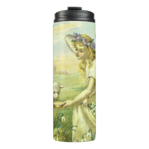 Vintage Religious Easter Victorian Angel with Lamb Thermal Tumbler
