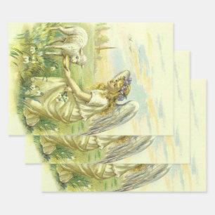 Vintage Religious Easter Victorian Angel with Lamb Wrapping Paper Sheet
