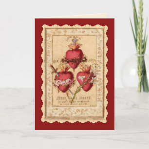Vintage Religious Hearts of Jesus Mary & Joseph  Card