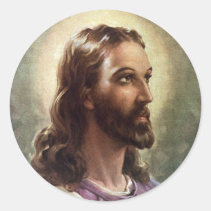 Vintage Religious, Jesus Christ Portrait with Halo Classic Round Sticker