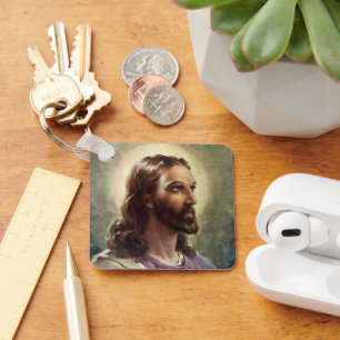 Vintage Religious, Jesus Christ Portrait with Halo Key Ring