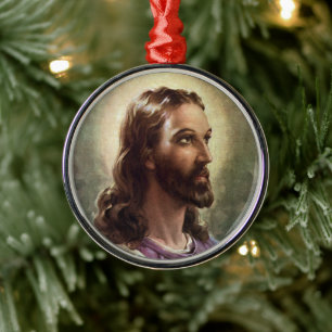 Vintage Religious, Jesus Christ Portrait with Halo Metal Tree Decoration