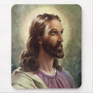 Vintage Religious, Jesus Christ Portrait with Halo Mouse Mat