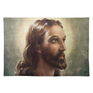 Vintage Religious, Jesus Christ Portrait with Halo Placemat