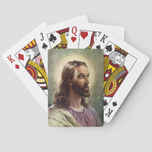 Vintage Religious, Jesus Christ Portrait with Halo Playing Cards