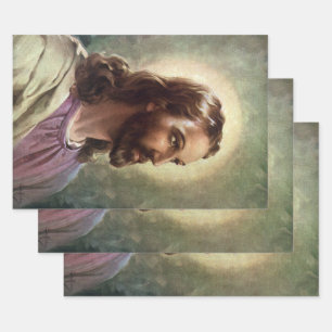 Vintage Religious, Jesus Christ Portrait with Halo Wrapping Paper Sheet