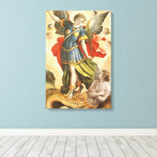 Vintage Religious, Saint Michael Defeats Lucifer Canvas Print