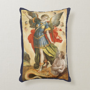 Vintage Religious, Saint Michael Defeats Lucifer Decorative Cushion