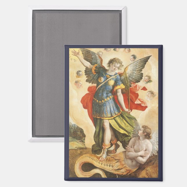Vintage Religious, Saint Michael Defeats Lucifer Magnet (Front/Back)