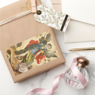 Vintage Religious, Saint Michael Defeats Lucifer Rectangular Sticker