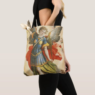 Vintage Religious, Saint Michael Defeats Lucifer Tote Bag