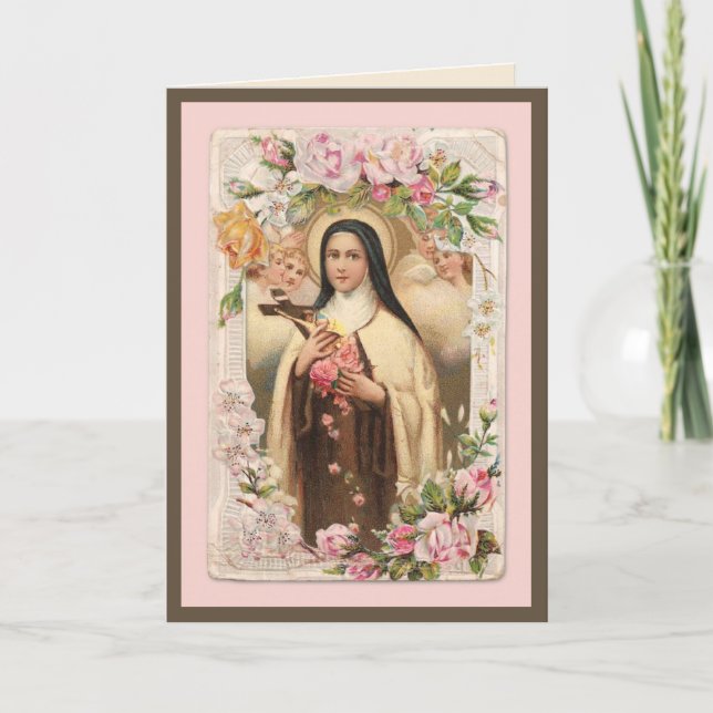 Vintage Religious St. Therese Prayer Roses Card (Front)