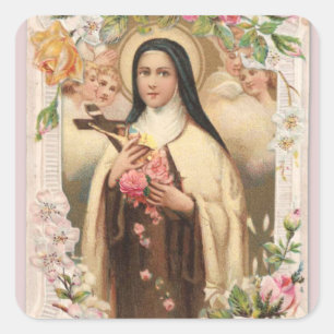 Vintage Religious St. Therese Prayer Roses Card Square Sticker