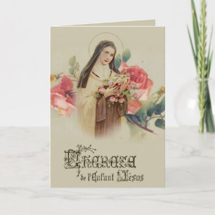 Vintage Religious St. Therese with Roses Card