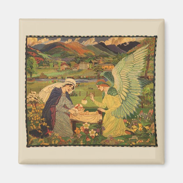 Vintage Religious Tapestry with Baby Jesus Christ Magnet (Front)