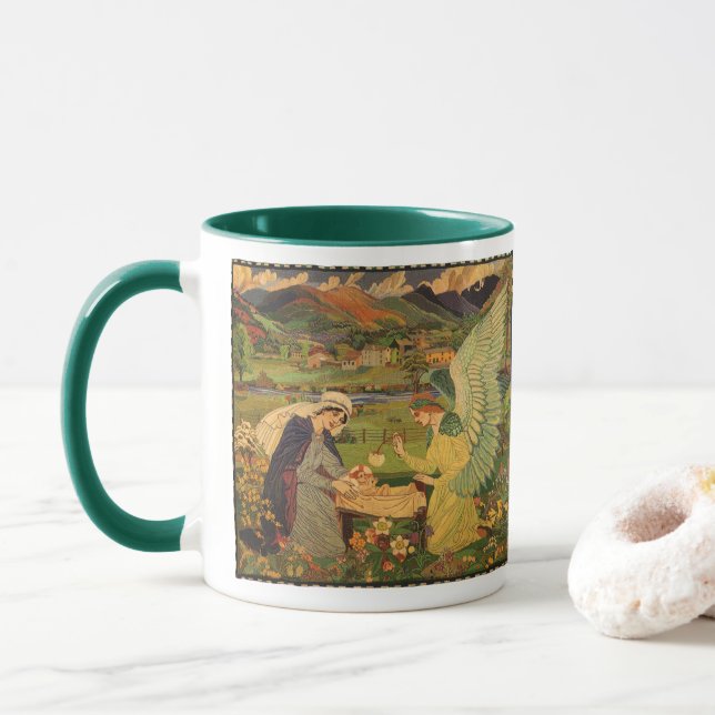 Vintage Religious Tapestry with Baby Jesus Christ Mug (With Donut)