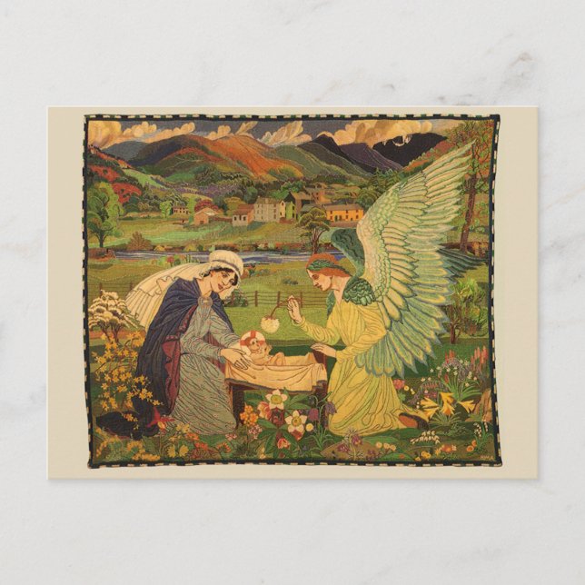 Vintage Religious Tapestry with Baby Jesus Christ Postcard (Front)