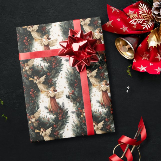 Vintage Religious Trumpet Angel Christmas Wrapping Paper (Vintage Religious Trumpet Angel Christmas Wrapping Paper )