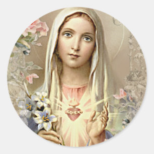 Vintage Religious Virgin Mary Floral Catholic Classic Round Sticker
