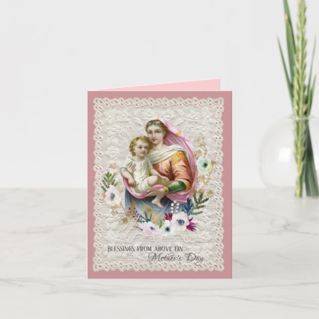Vintage Religious Virgin Mary Mothers Day Holiday Card (Front)
