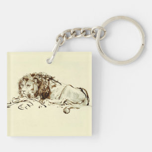 Vintage Rembrandt Ink Sketch / Drawing of a Lion Key Ring