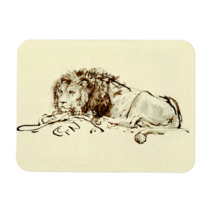 Vintage Rembrandt Ink Sketch / Drawing of a Lion Magnet
