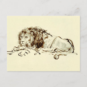 Vintage Rembrandt Ink Sketch / Drawing of a Lion Postcard