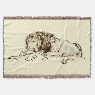 Vintage Rembrandt Ink Sketch / Drawing of a Lion Throw Blanket